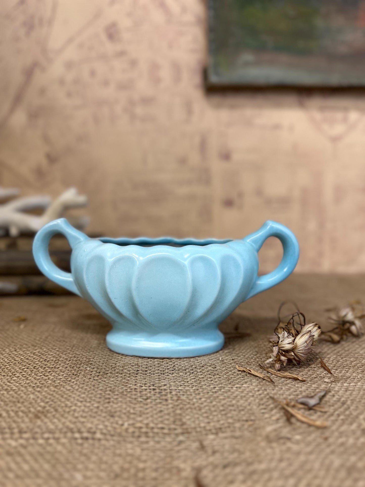 Small Blue Fluted Mantle Vase