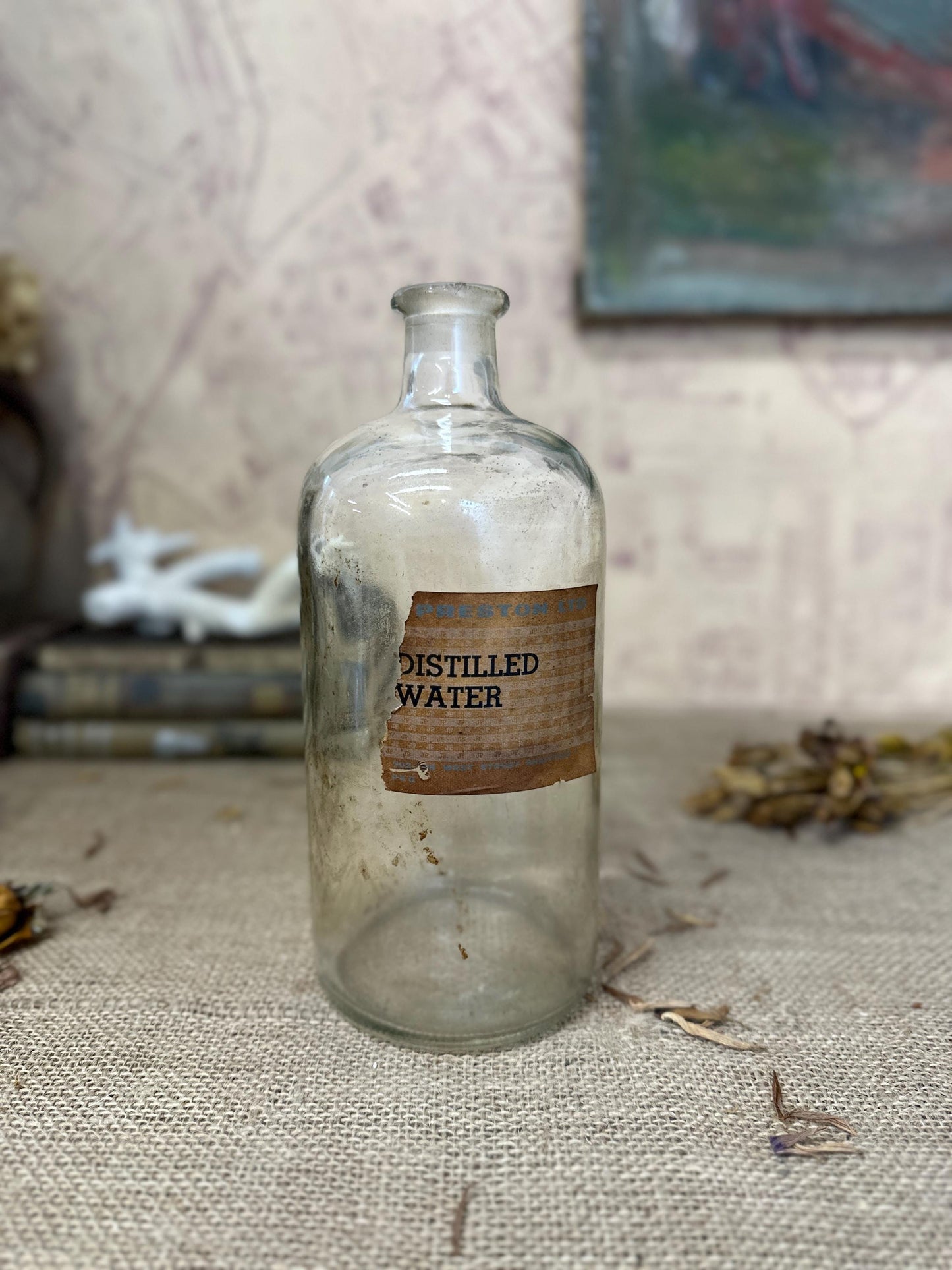 Vintage Glass Apothecary Chemist Laboratory Bottle Distilled Water