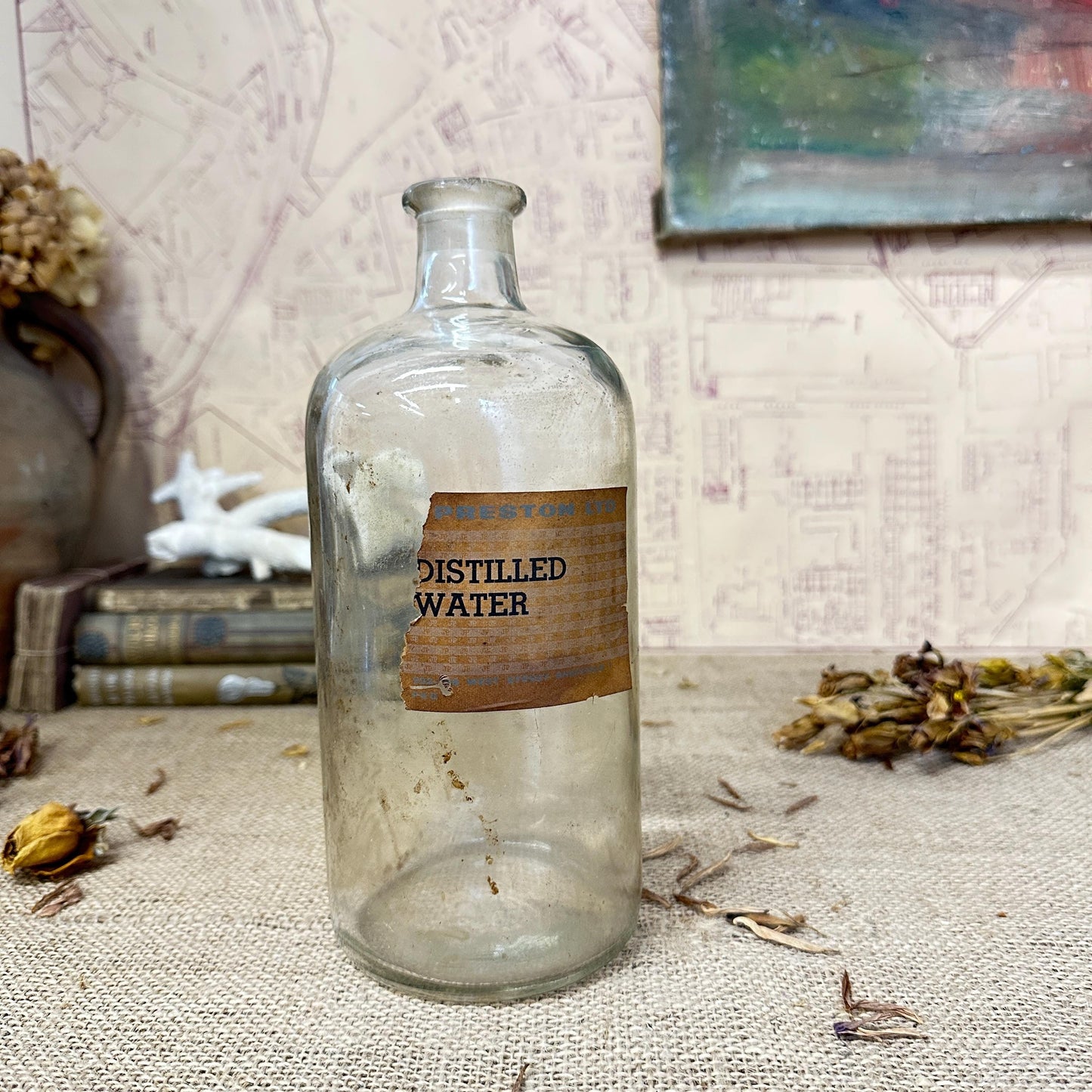 Vintage Glass Apothecary Chemist Laboratory Bottle Distilled Water