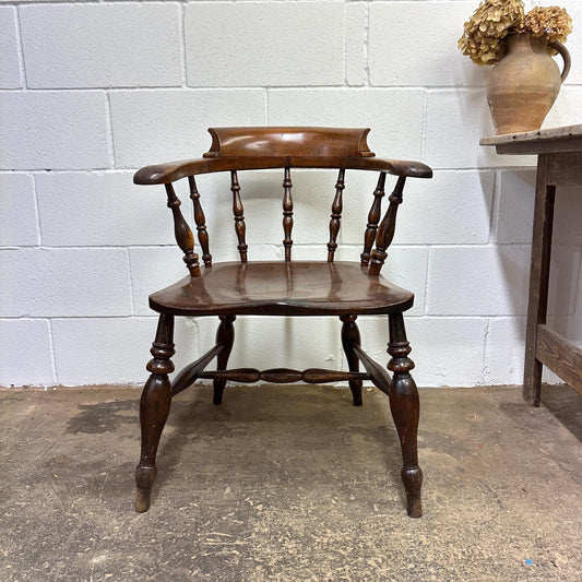 Victorian Antique Captains Smokers Bow Chair Turned Legs