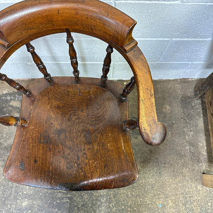 Victorian Antique Captains Smokers Bow Chair Turned Legs