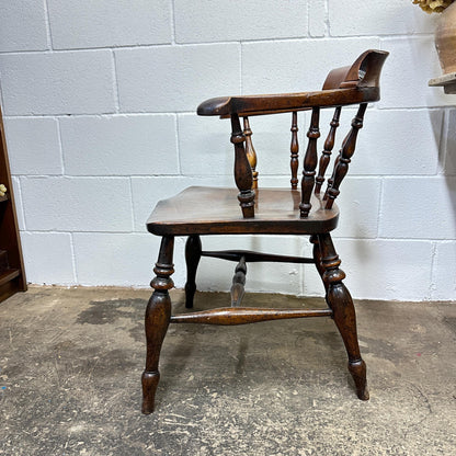 Victorian Antique Captains Smokers Bow Chair Turned Legs