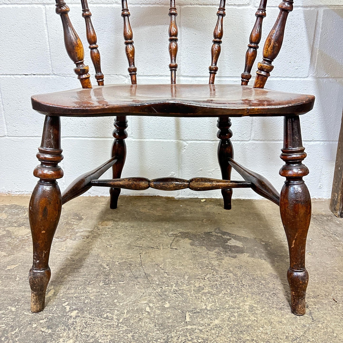 Victorian Antique Captains Smokers Bow Chair Turned Legs