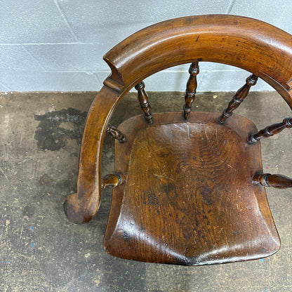 Victorian Antique Captains Smokers Bow Chair Turned Legs