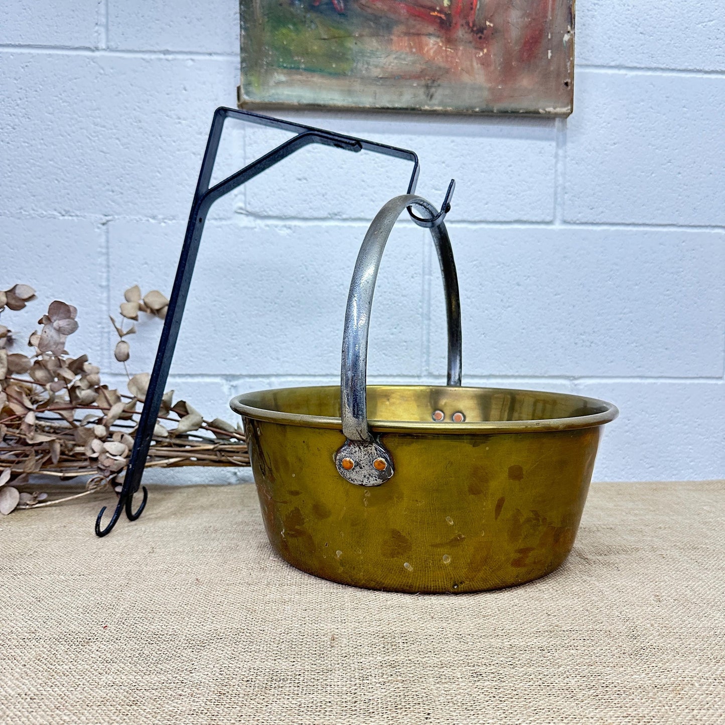 Antique Brass Jam Pan, Preserve Pot, Heavy Cooking Pot with Bracket