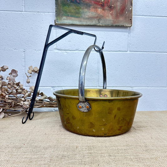 Antique Brass Jam Pan, Preserve Pot, Heavy Cooking Pot with Bracket