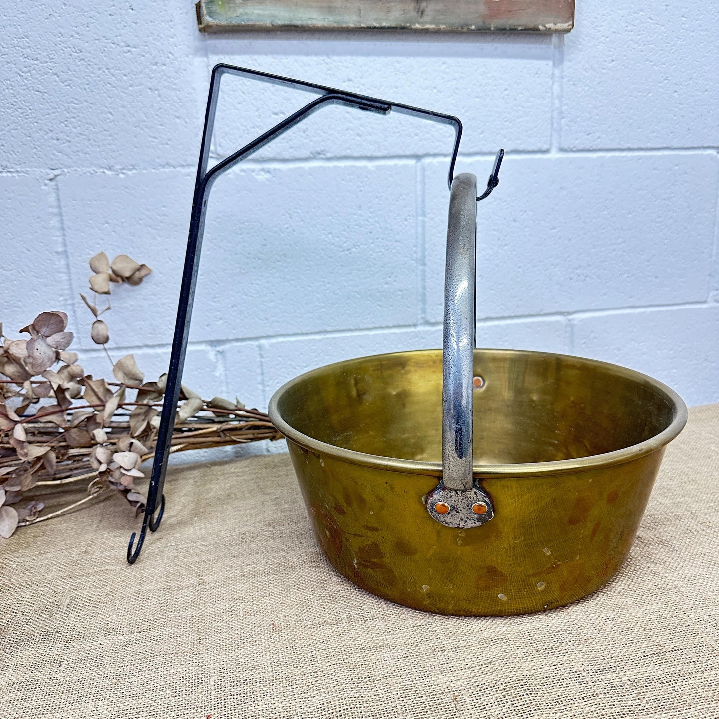 Antique Brass Jam Pan, Preserve Pot, Heavy Cooking Pot with Bracket