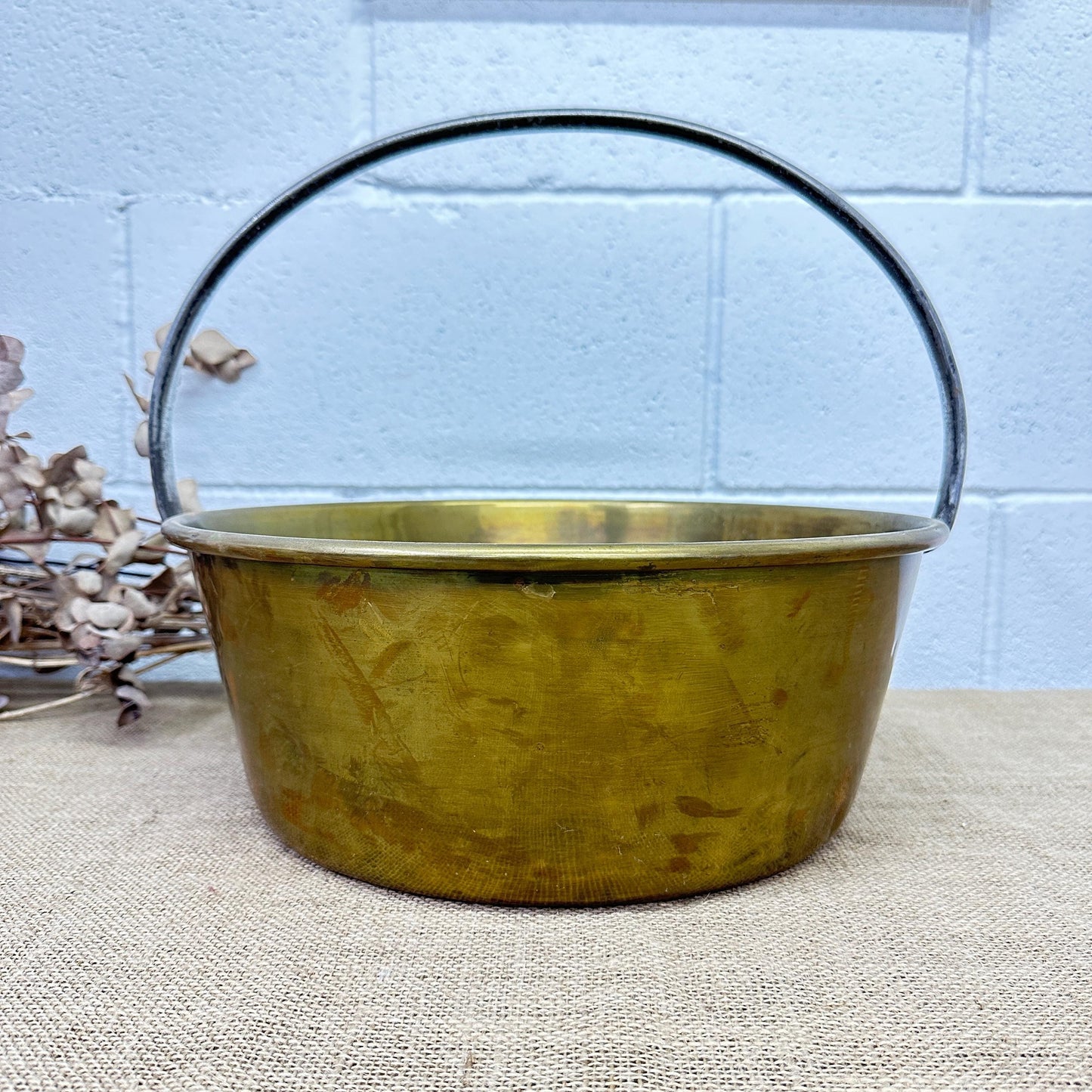 Antique Brass Jam Pan, Preserve Pot, Heavy Cooking Pot with Bracket