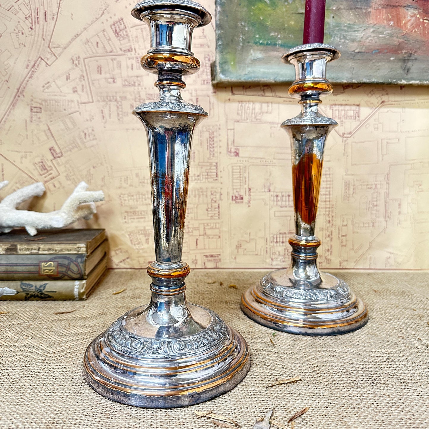 Beautiful Pair of Large Heavy Silver Plated Candlesticks