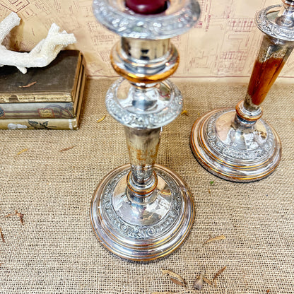 Beautiful Pair of Large Heavy Silver Plated Candlesticks