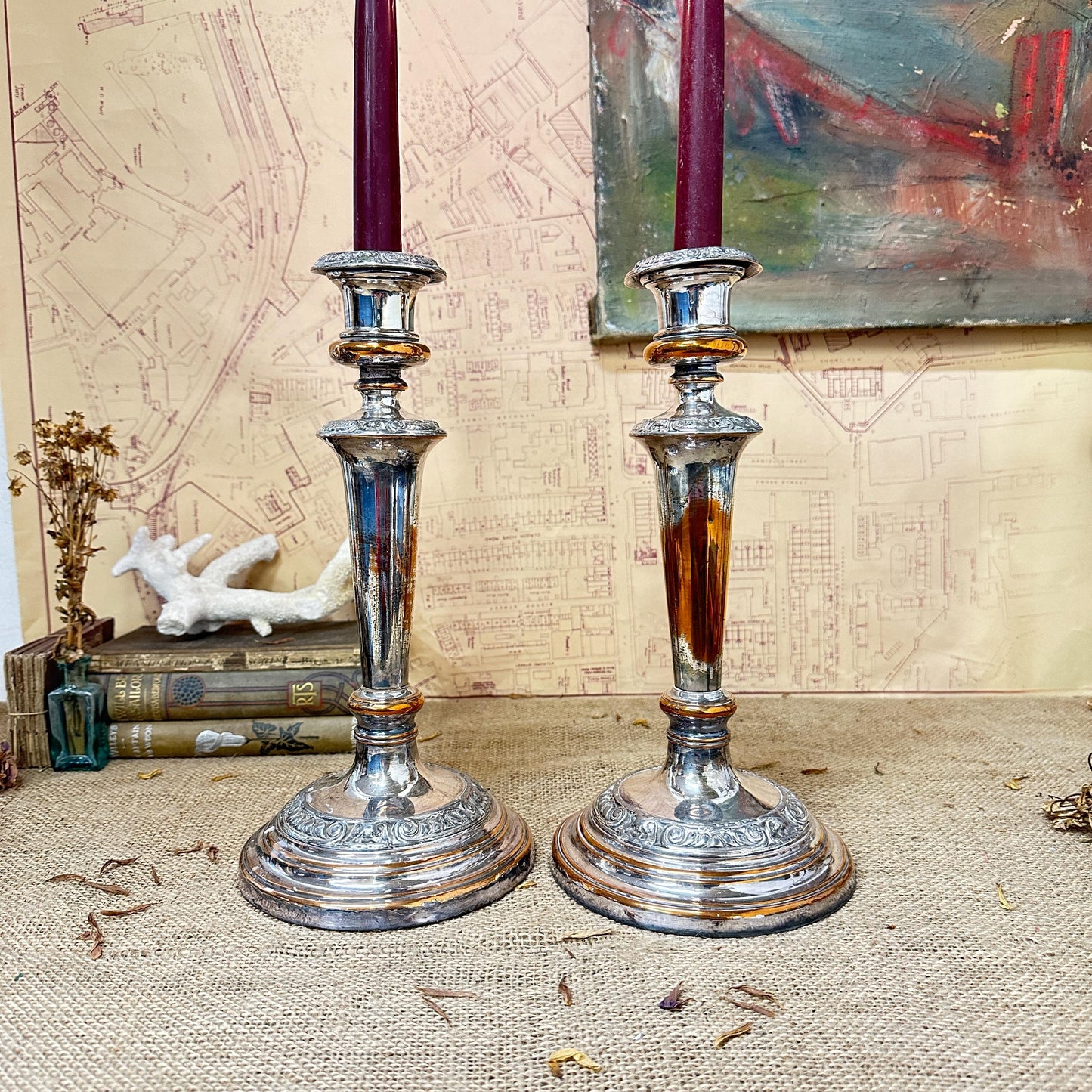 Beautiful Pair of Large Heavy Silver Plated Candlesticks