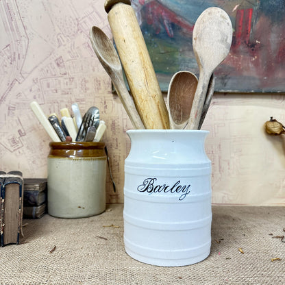 Antique Ironstone White Storage Pot Barley Storage Canister, Utensils Pot