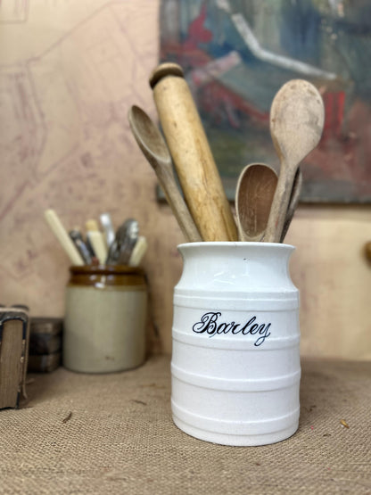 Antique Ironstone White Storage Pot Barley Storage Canister, Utensils Pot