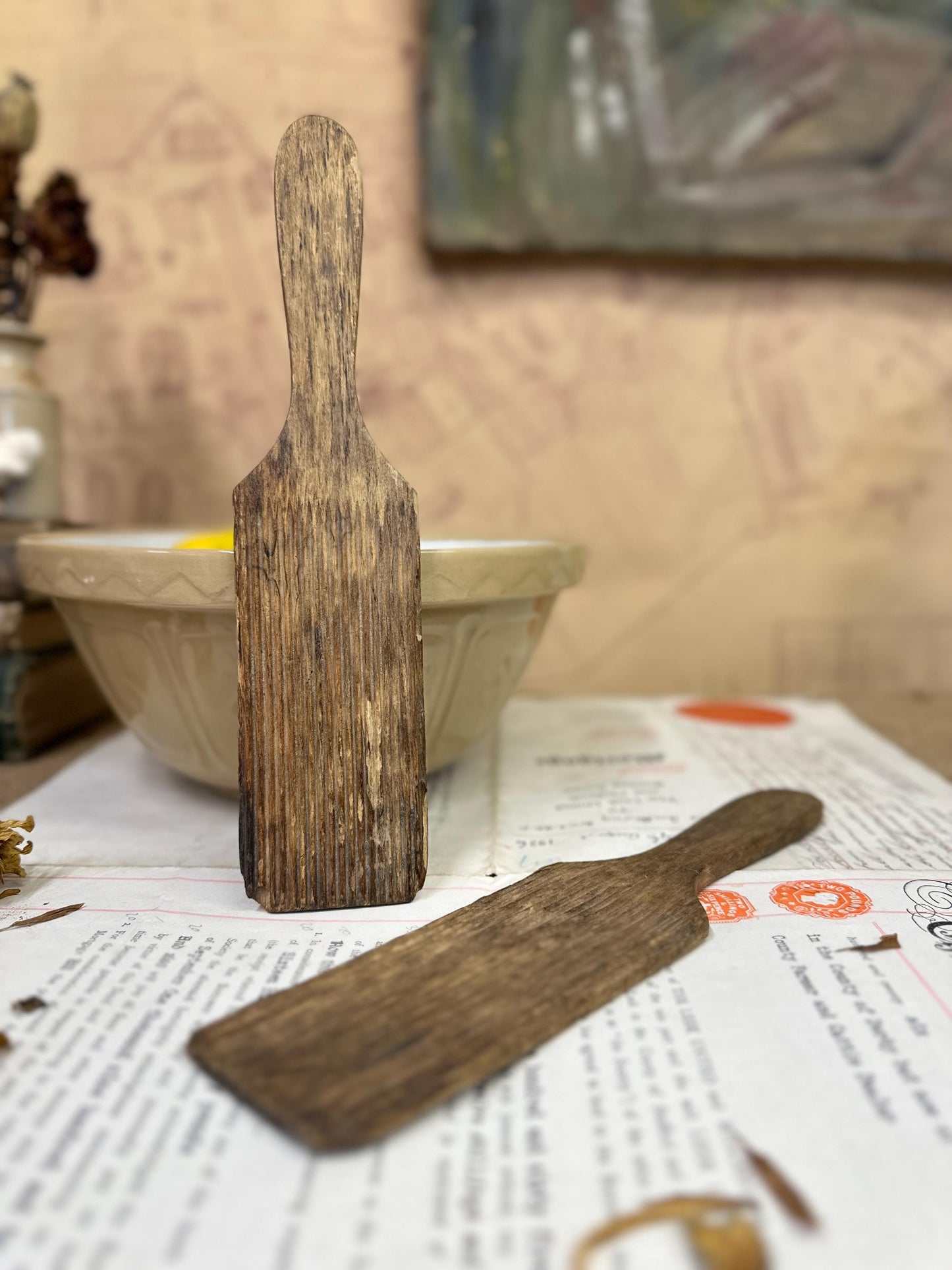 Antique Pair of Wooden Gnocchi Paddles Butter Pats