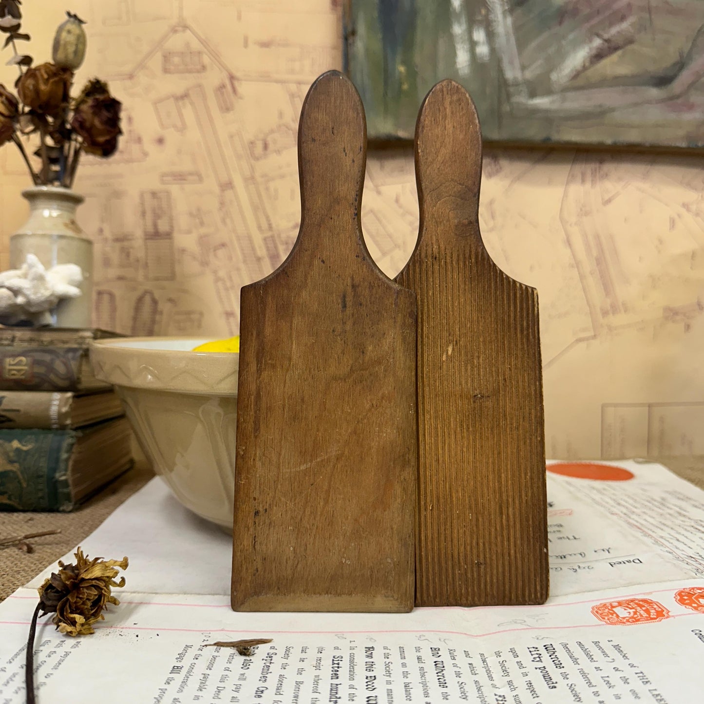 Vintage Pair of Wooden Gnocchi Paddles Butter Pats