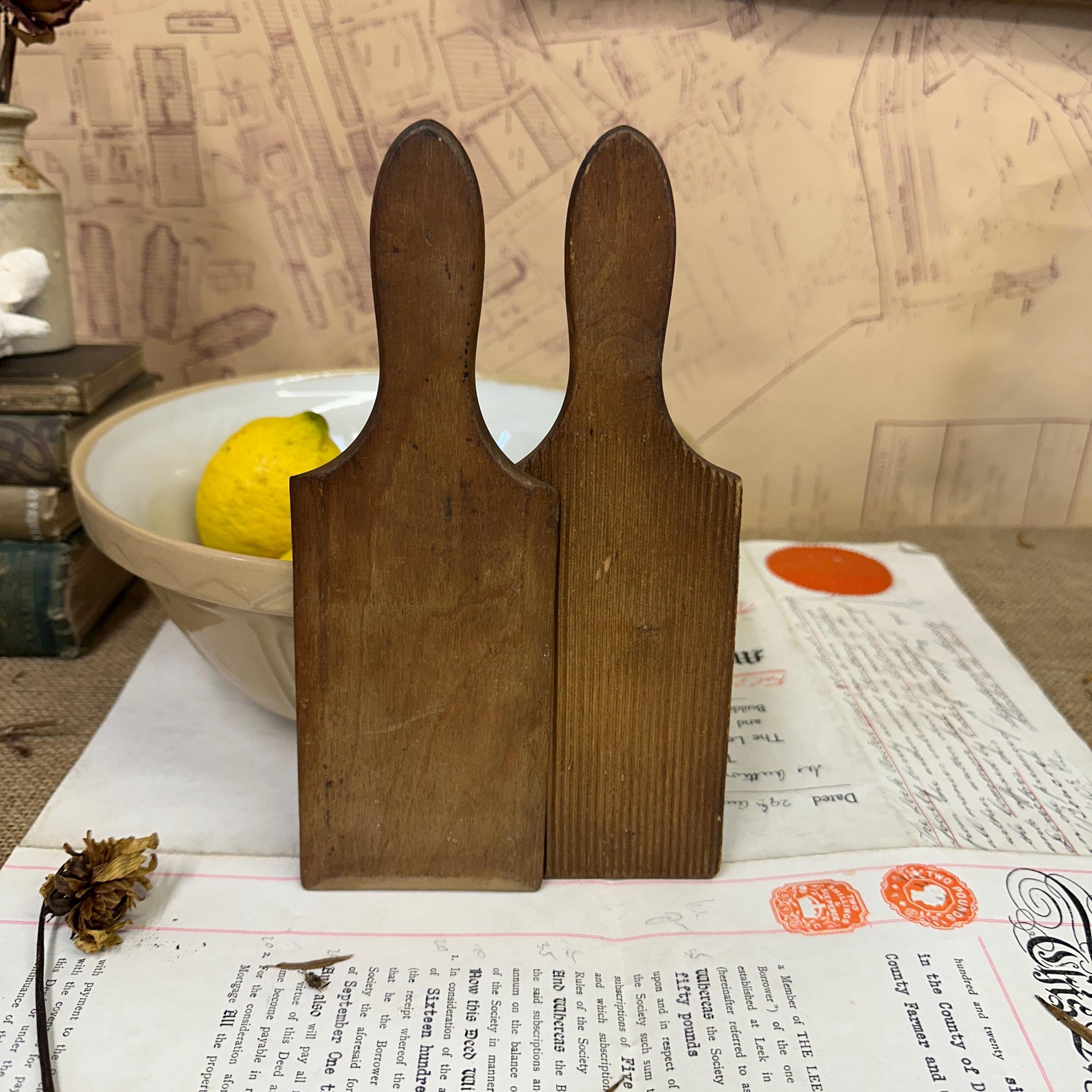 Vintage Pair of Wooden Gnocchi Paddles Butter Pats