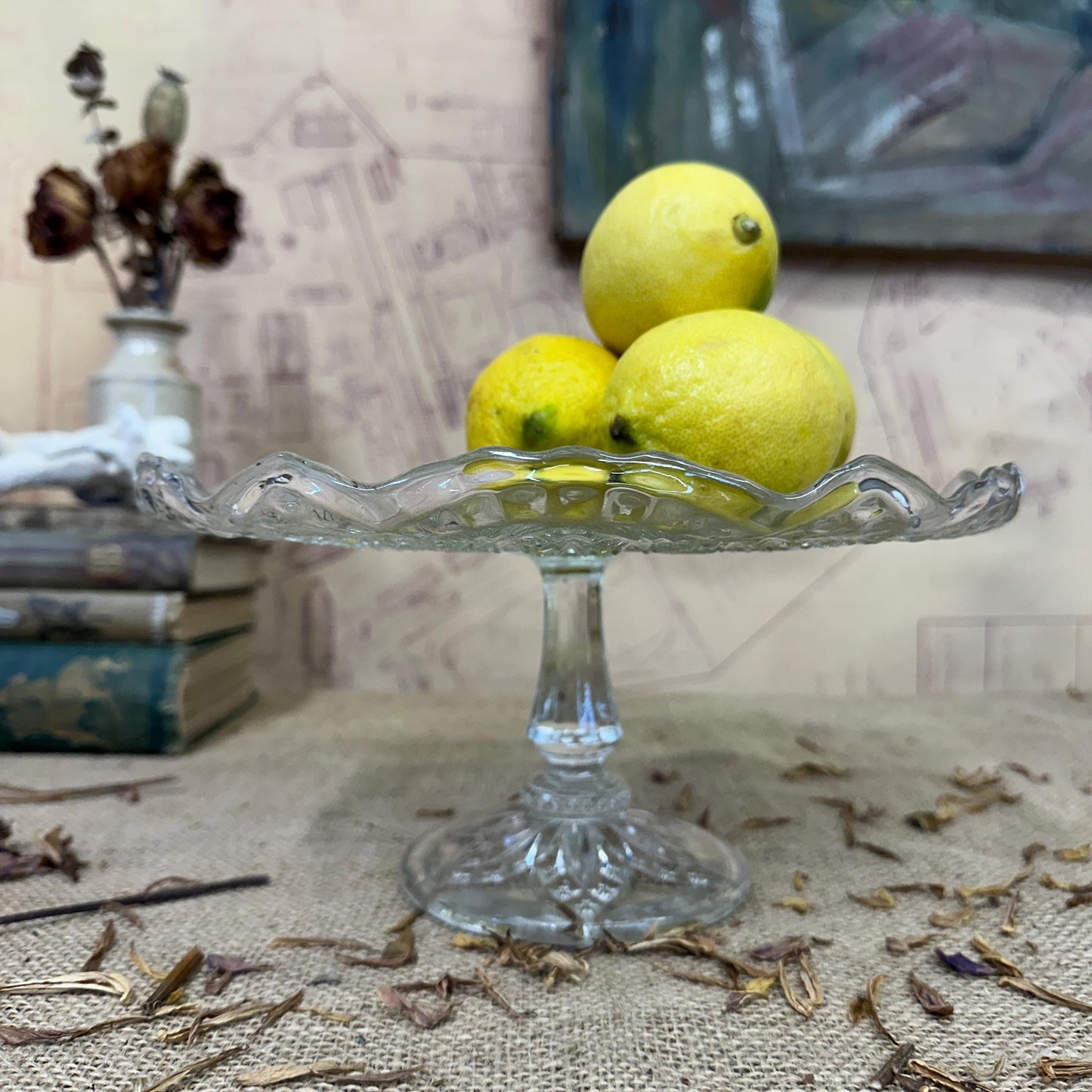 Large Vintage Pressed Glass Cake Stand