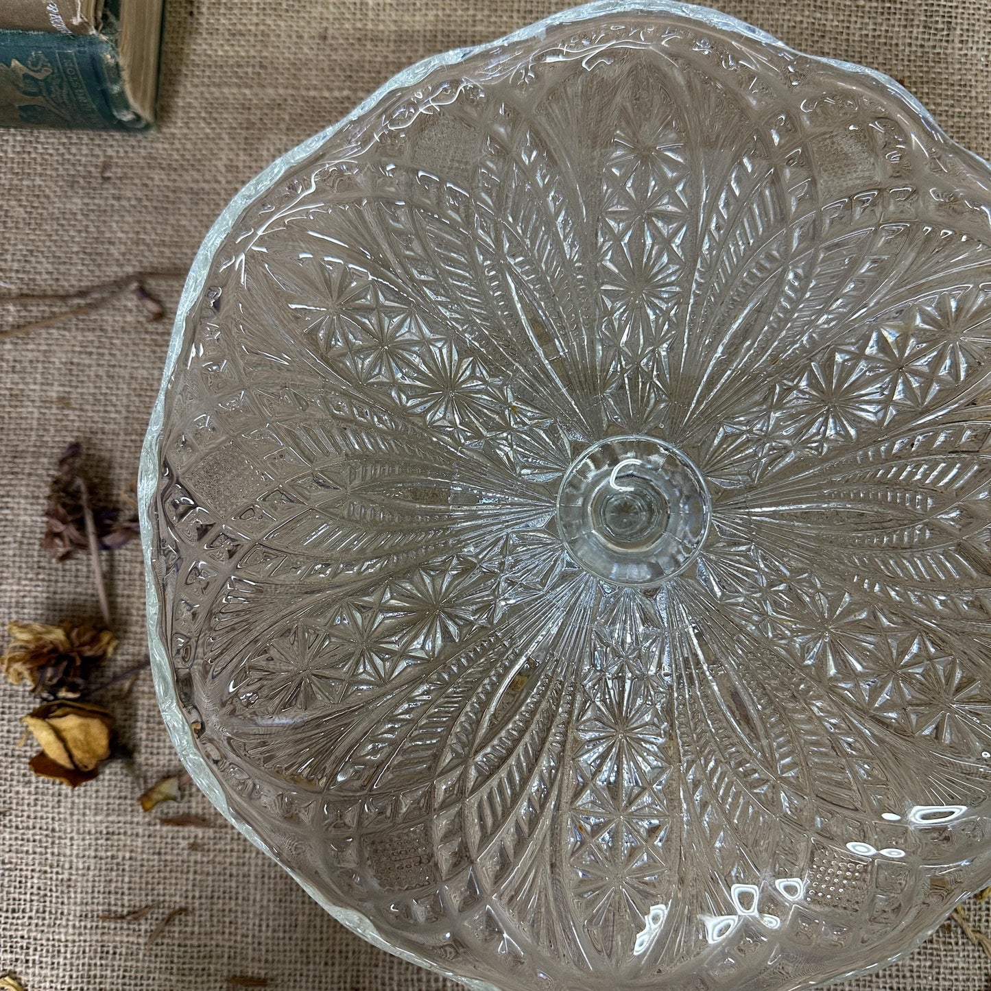 Large Vintage Pressed Glass Cake Stand