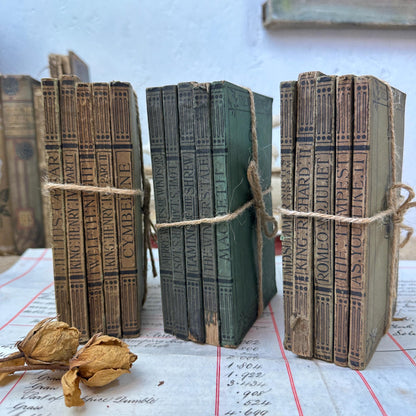 Stacks of Antique Green Paper Backed Books The Works of William Shakespeare JM Dent