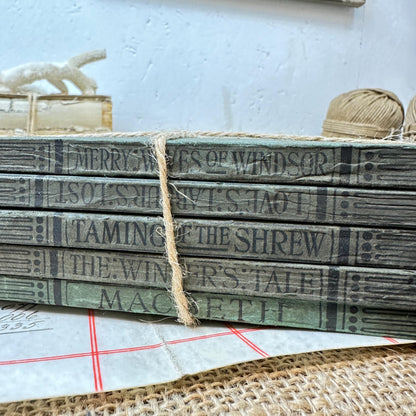 Stacks of Antique Green Paper Backed Books The Works of William Shakespeare JM Dent