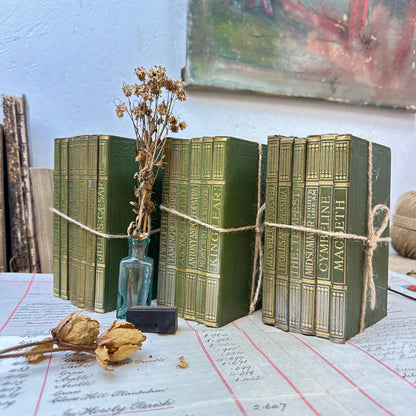 Stacks of Antique Green Books The Works of William Shakespeare JM Dent