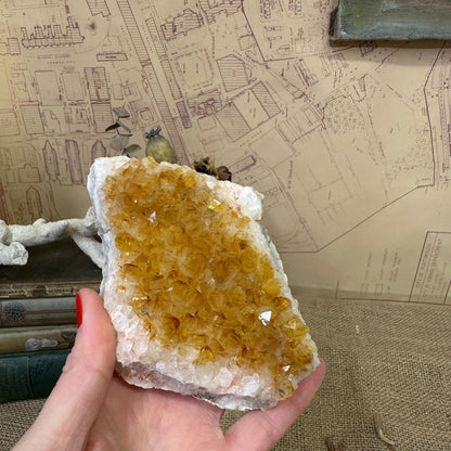 Vintage Yellow Citrine Quartz Crystal Cluster Specimen Curiosity