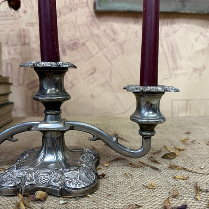 Vintage Silver Plated Triple Candelabra, Candle Sticks