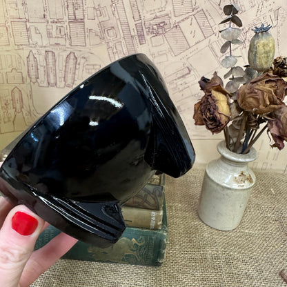 Antique Black Amethyst Glass Art Deco Dish Vase Base Pedestal