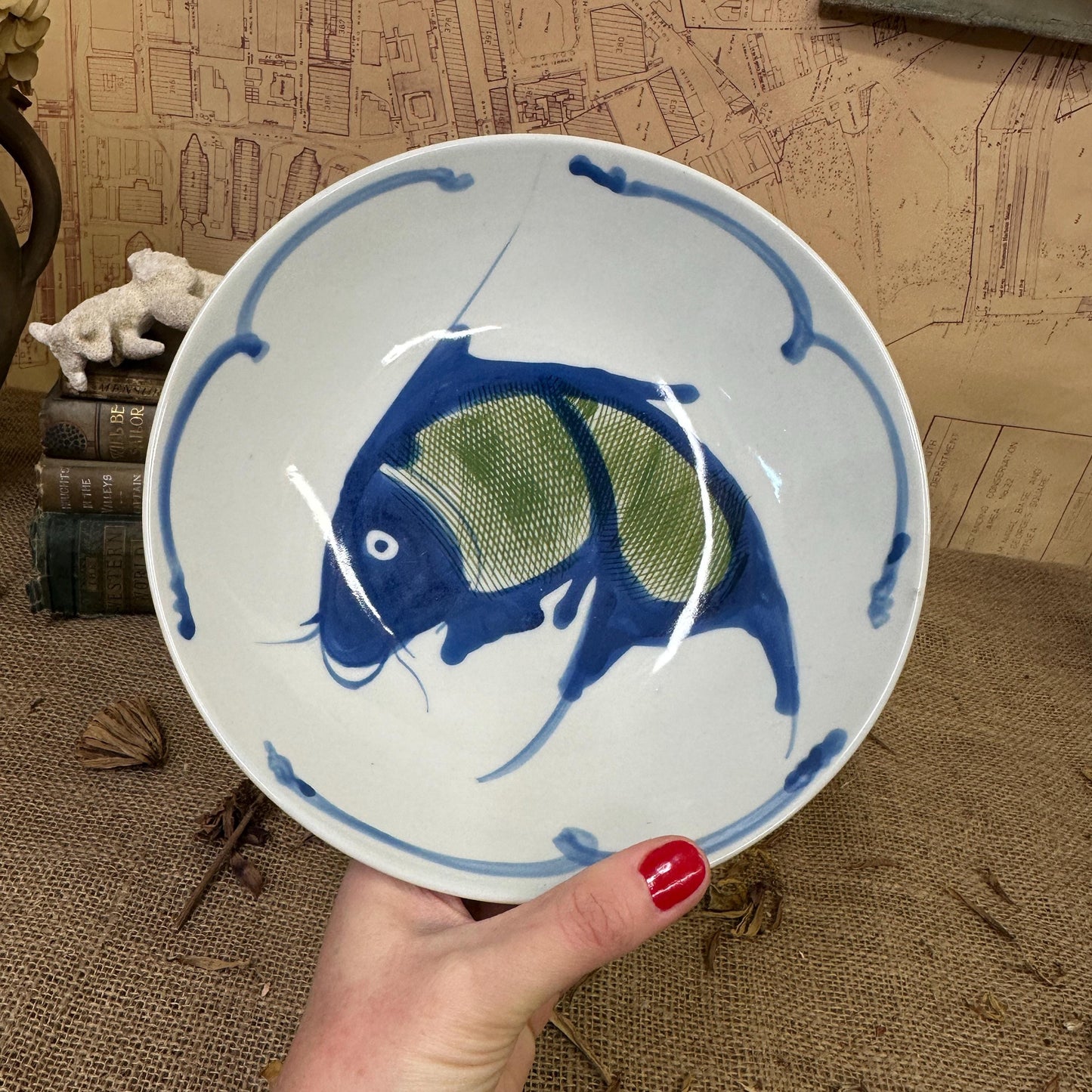 Chinese Hand painted Fish Carp Bowl, Pasta Bowl