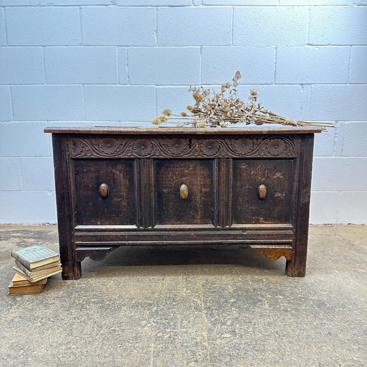 Large Antique Oak Coffer, Chest Blanket Box