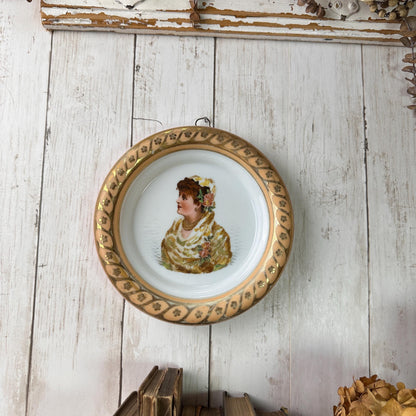 Antique Glass Dish with Austrian Ladies Portrait