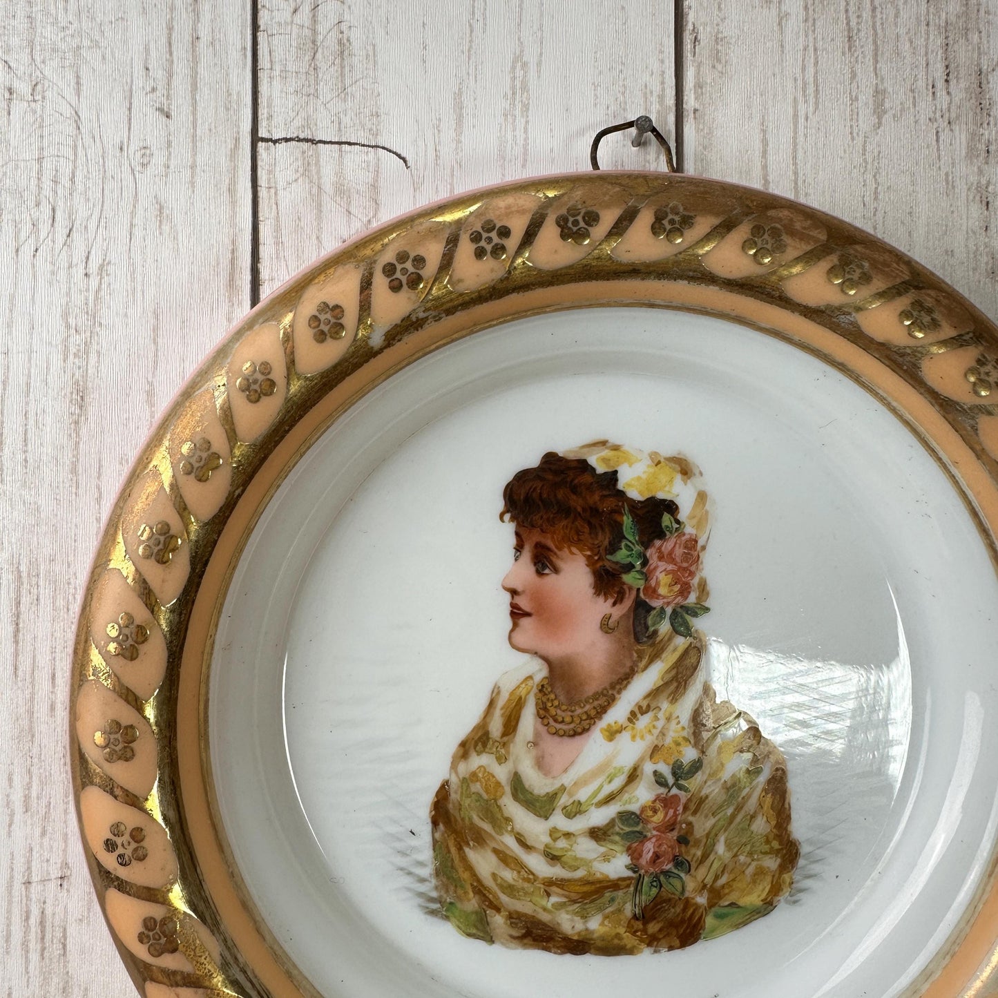 Antique Glass Dish with Austrian Ladies Portrait