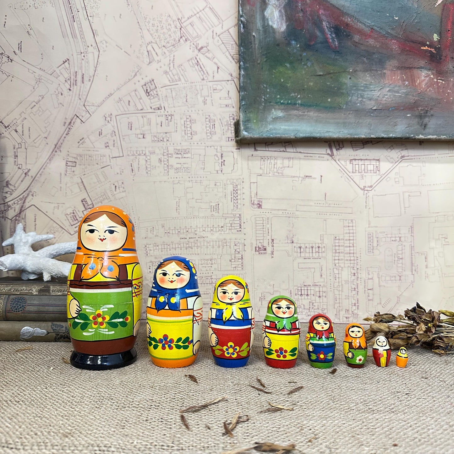 Vintage Wooden Matryoshka Russian Stacking Dolls, Nesting Dolls