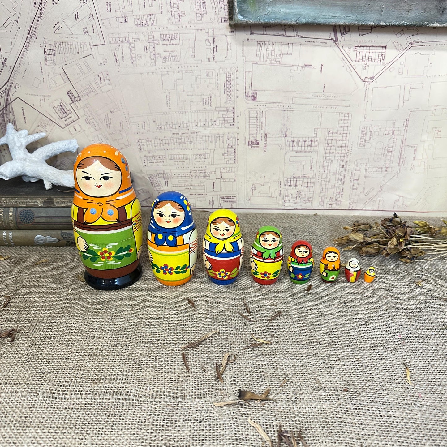 Vintage Wooden Matryoshka Russian Stacking Dolls, Nesting Dolls