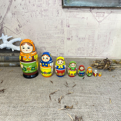 Vintage Wooden Matryoshka Russian Stacking Dolls, Nesting Dolls