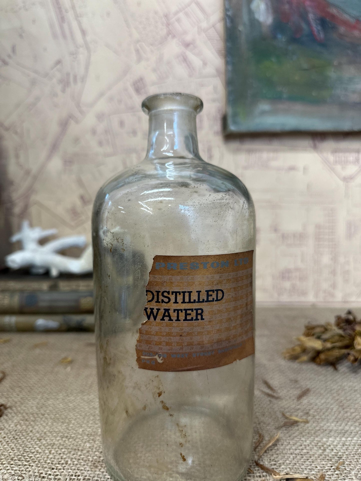 Vintage Glass Apothecary Chemist Laboratory Bottle Distilled Water