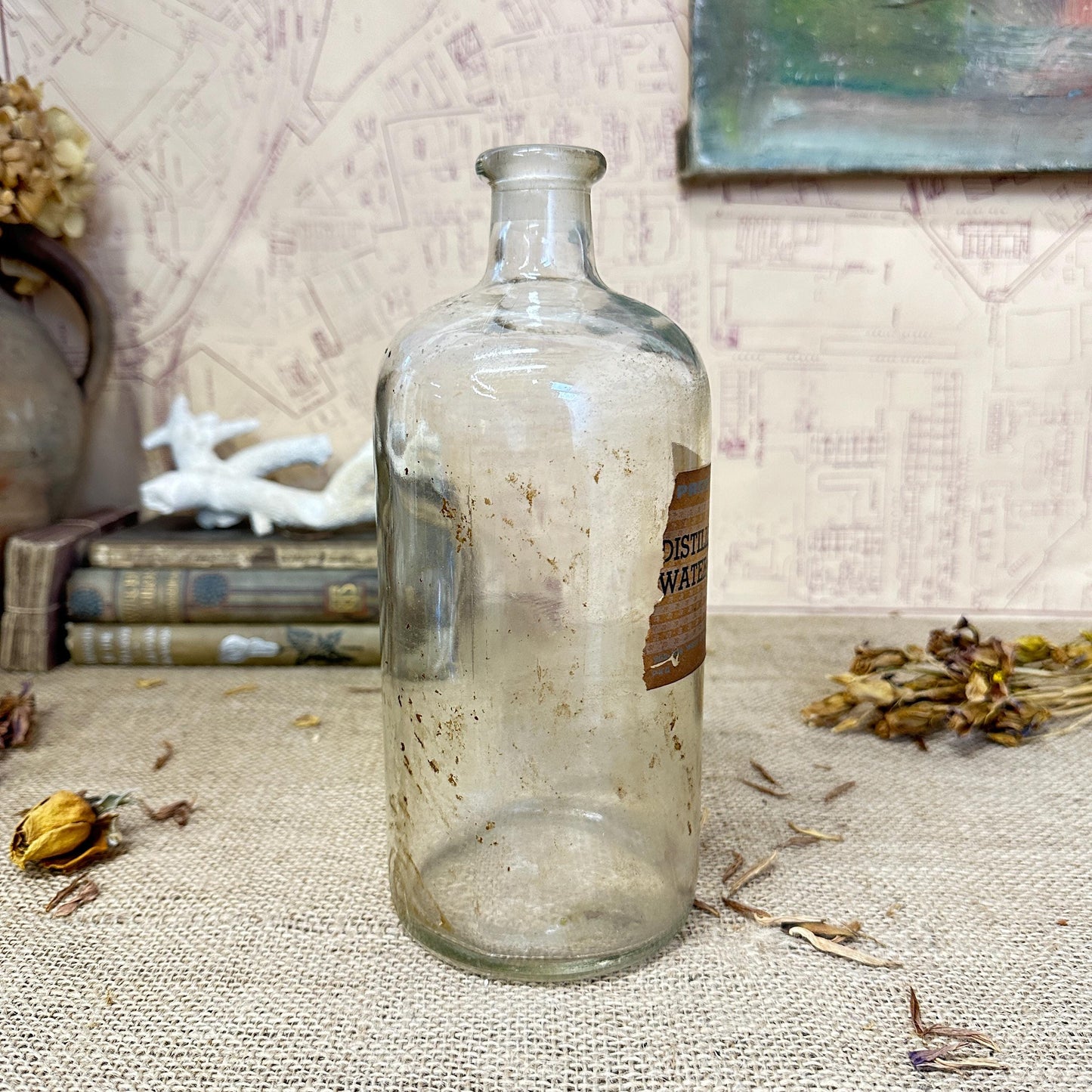 Vintage Glass Apothecary Chemist Laboratory Bottle Distilled Water