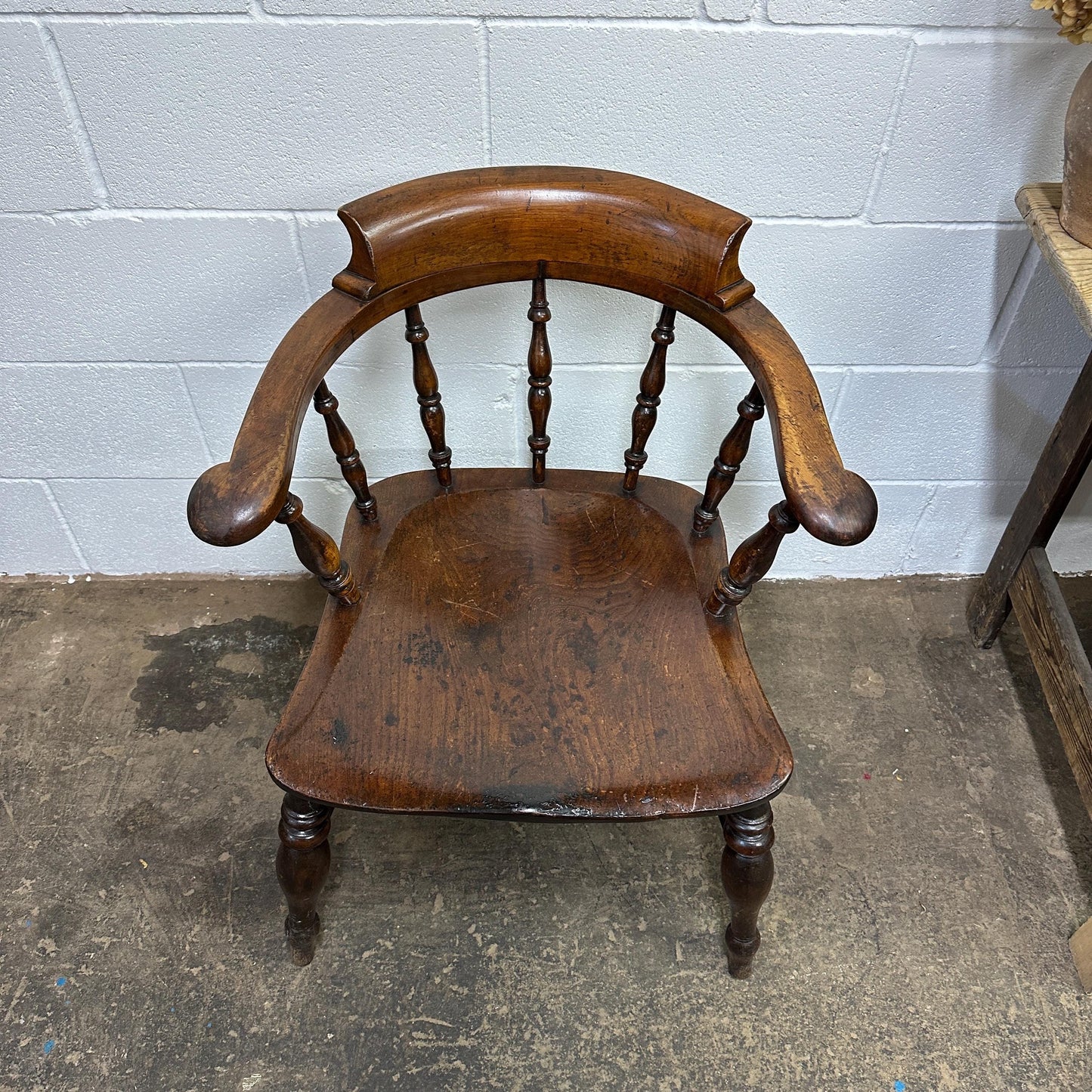 Victorian Antique Captains Smokers Bow Chair Turned Legs