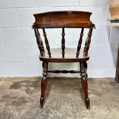 Victorian Antique Captains Smokers Bow Chair Turned Legs