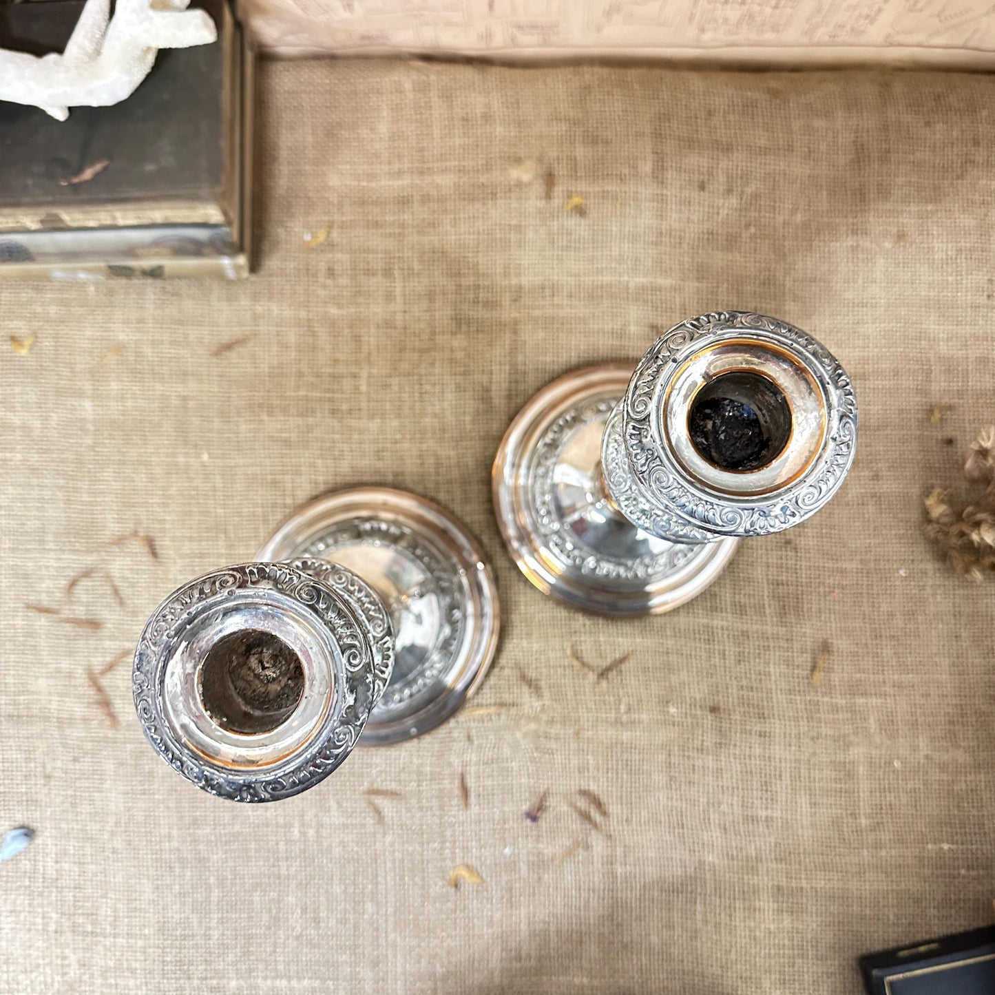 Beautiful Pair of Large Heavy Silver Plated Candlesticks