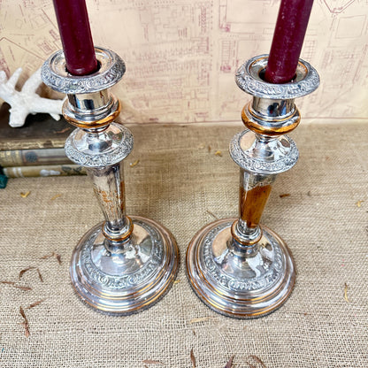 Beautiful Pair of Large Heavy Silver Plated Candlesticks