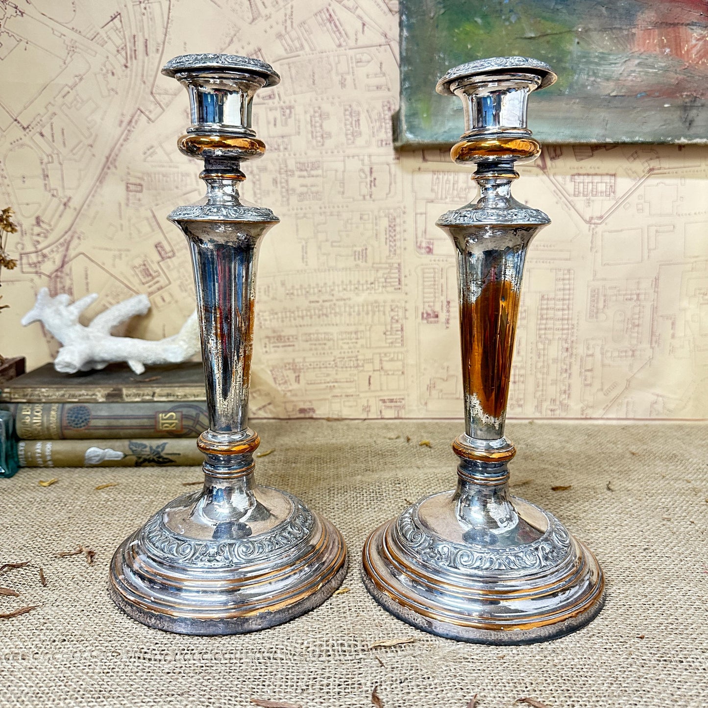 Beautiful Pair of Large Heavy Silver Plated Candlesticks