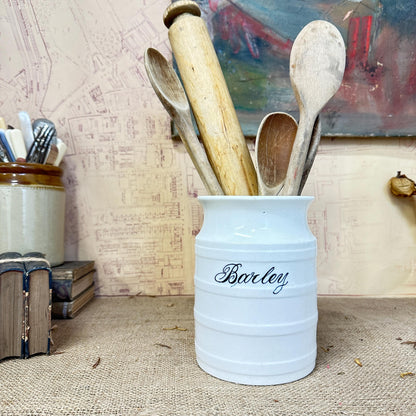 Antique Ironstone White Storage Pot Barley Storage Canister, Utensils Pot