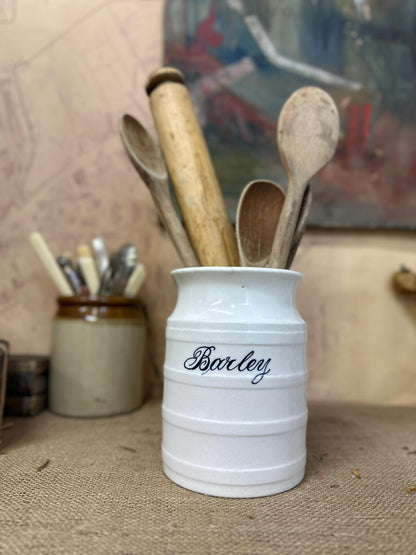 Antique Ironstone White Storage Pot Barley Storage Canister, Utensils Pot