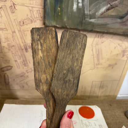 Antique Pair of Wooden Gnocchi Paddles Butter Pats