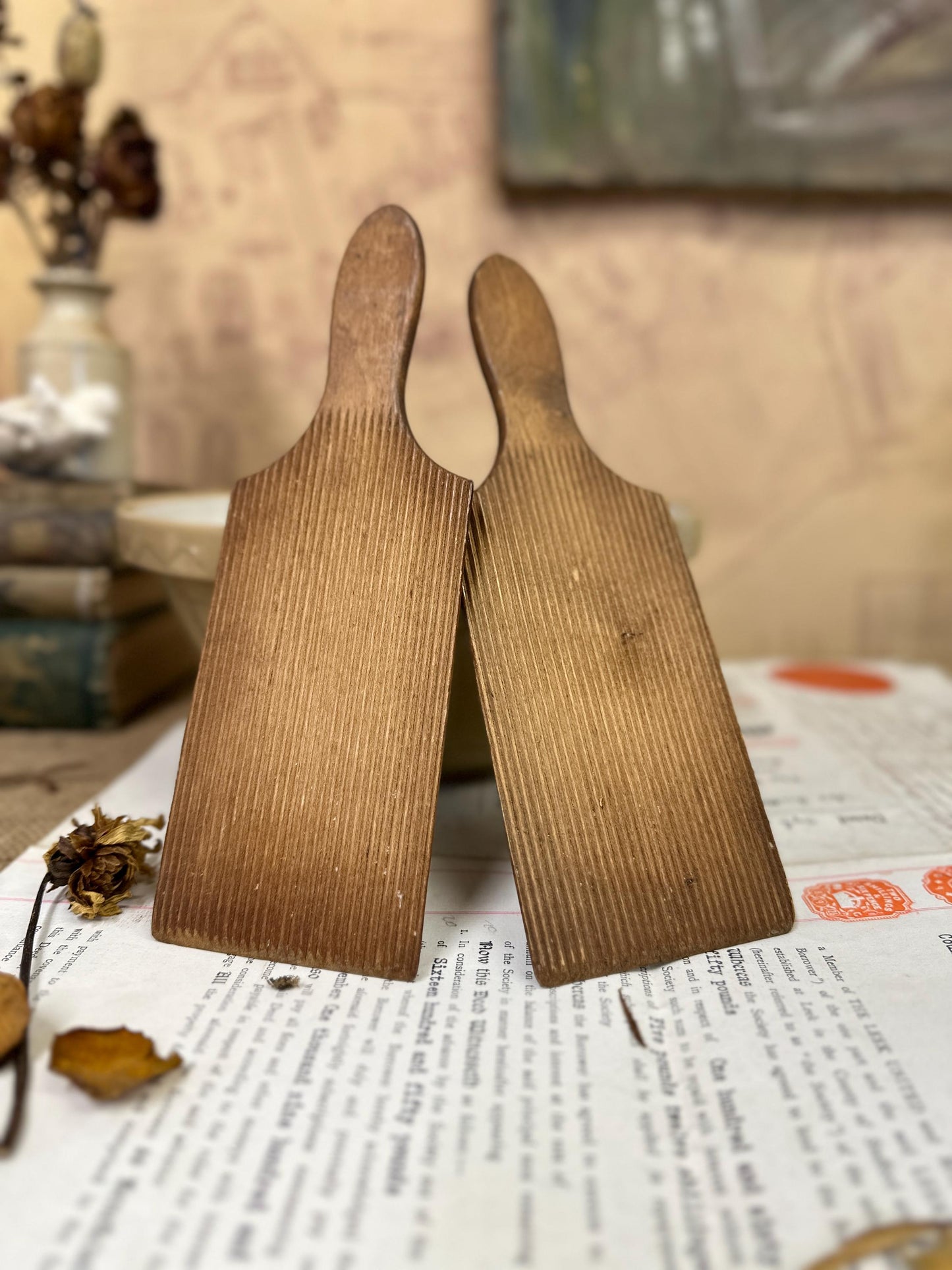 Vintage Pair of Wooden Gnocchi Paddles Butter Pats