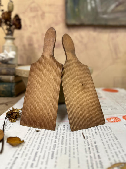 Vintage Pair of Wooden Gnocchi Paddles Butter Pats