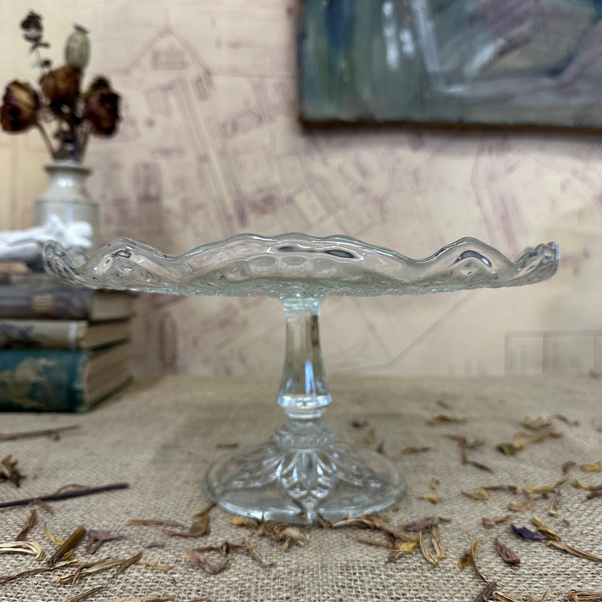 Large Vintage Pressed Glass Cake Stand