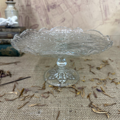 Large Vintage Pressed Glass Cake Stand