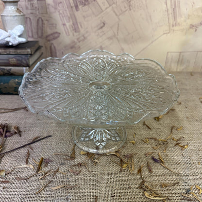 Large Vintage Pressed Glass Cake Stand